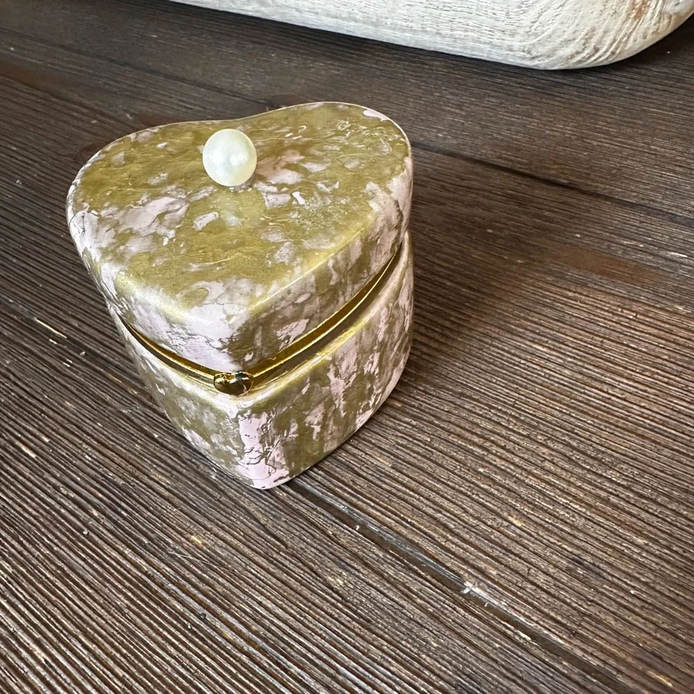 Handcrafted hand painted artisan ceramic pink gold jewelry trinket box